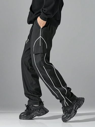 ZAFUL Cargo Pants for Men Casual Parachute Baggy Hiking Sweatpant Straight Drawstring Wide Leg Outdoor Joggers3