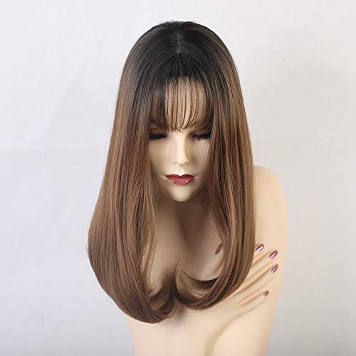 Perruque cosplay longue noire dégradé marron pour masquer les cheveux courts