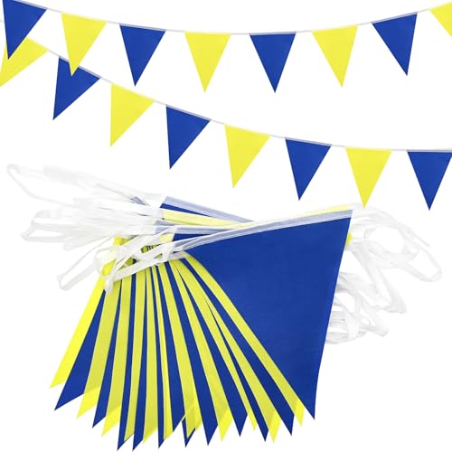 20m 52pcs Navy Blue Yellow Bunting,ADQUATOR Polyester Waterproof Bunting Banner,Reusable Fabric Bunting for Home Outdoor Garden Birthday Party Father's Day Decoration