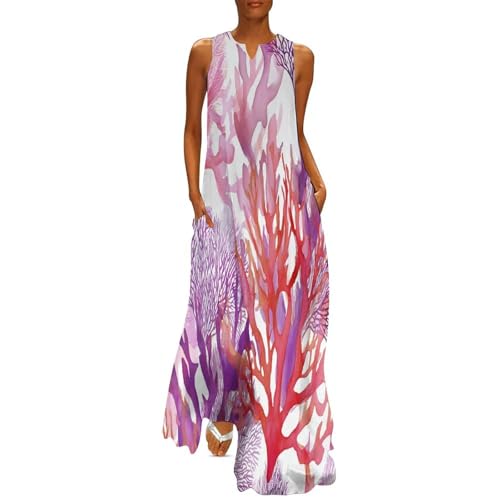 Robe grande taille de plage à col V et imprimé coraux pour un look d'été élégant