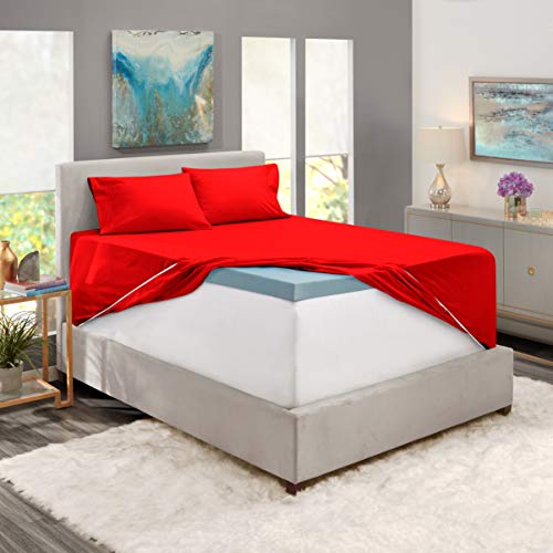 Image of Nestl King Bed Sheet Set - Red - 4-Piece Extra Deep Pocket | Instantly Soft, Night-One Ready (No Wash Required). Fits Extra Deep Pockets up to 24 Inches, 360-Degree Elastic Grip