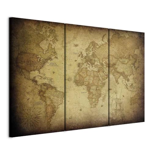 Cuadros B&D XXL - Cuadro en Lienzo Mapamundi 120x80 3 piezas - Impresión en material tejido no tejido cuadros decoracion salon modernos lienzos decorativos dormitorios - Mapa del mundo k-A-0007-b-e