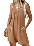 Dokotoo Juniors Summer Casual Sleeveless V Neck Waffle Knit Rompers Loose Spaghetti Strap Shorts Maternity Jumpsuit With Pockets Plus Size Beach Dresses,Clay Medium