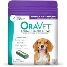 ORAVET Dental Chews for Dogs, Oral Care and Hygiene Chews Medium Dogs, 25-50 lbs. Purple Pouch, 14 Count
