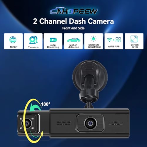NHOPEEW Dash CAM de 3 Canales - Dashcam Frontal y Trasera de 360° con Pantalla de 3,16 Pulgadas - WiFi/Grabación en Bucle/Compensación de exposición/Detección de Movimiento - imagen 6