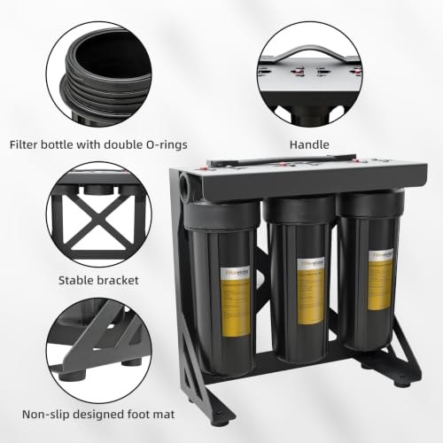 Image of Filterelated Upgraded 3-Stage RV Water Filter w /Bracket, PP+Polyphosphate, Carbon Block & 0.01μm UF, 3 /4 inch Brass Fittings, Reduces Sediment, Chlorine, Metals, Odors - for Camper, Boat, Garden