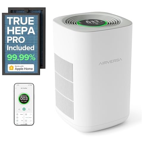 Airversa 𝗧𝗿𝘂𝗲 𝗛𝗘𝗣𝗔 𝗣𝗿𝗼 Air Purifier for Home Bedroom Large Room 1050 Sq Ft Air Filters Up to 99.99% PM2.5 Display Smart Air Cleaner Works with HomeKit for Baby Pet Desktop Office, AP2-2025 Cover