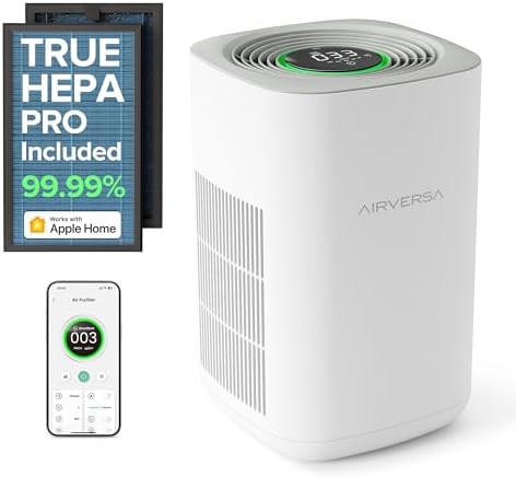 Airversa Air Purifier for Home Bedroom Large Room 1050 Sq Ft Air Filters Up to 99.99% PM2.5 Display Smart Air Cleaner Works with HomeKit for Baby Pet Desktop Office, AP2-2025