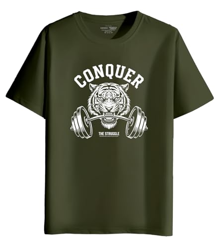 Image of INDISSH T-Shirt for Man | Regular and Plus Size Upto 7XL | Gym Graphic Printed | Round Neck Cotton Fabric Regular fit Casual T-Shirt for man - RNM-Conquer-PAR