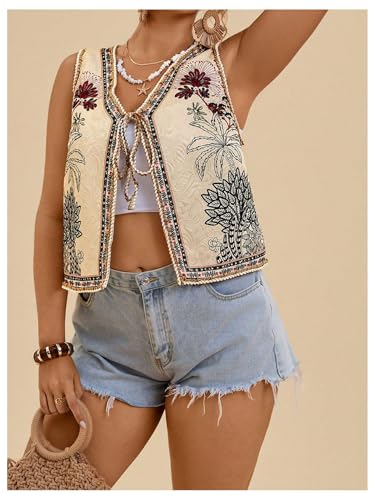 GORGLITTER Women's Plus Size Western Vest Tie Front Tops Boho Vintage Country Concert Rodeo Cowgirl Outfits Trendy 20253