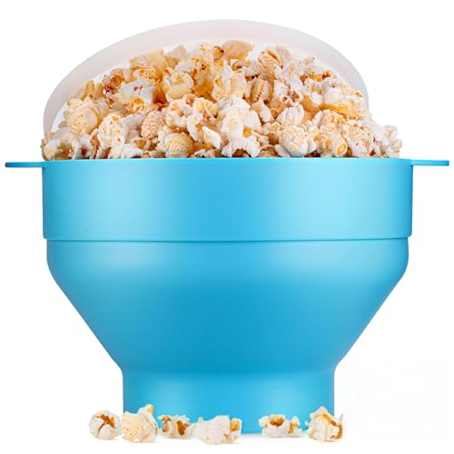 EcoEarth Microwave Popcorn Maker, Collapsible Food-Grade Silicone Popcorn Popper Bowl w/Lid, Hot Air Popper at Home for Family Movie Nights & Quick Cravings, BPA-Free & Dishwasher Safe, Blue Crab