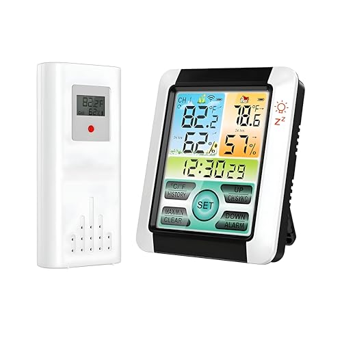 Image of DeWire Wireless Weather Station with 1 Remote Sensor [Supports Upto 3] Digital Touch Screen Hygrometer Thermometer with Backlight, Indoor Outdoor Temperature Humidity Monitor (Weather station)