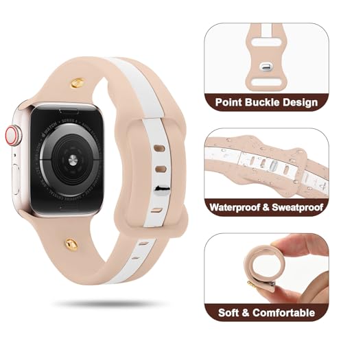Ruibopad Bandes en silicone avec abeille, 4-Rose clair + Or, 49mm/46mm/45mm/44mm/42mm(series 3/2/1), Sport – vue 5
