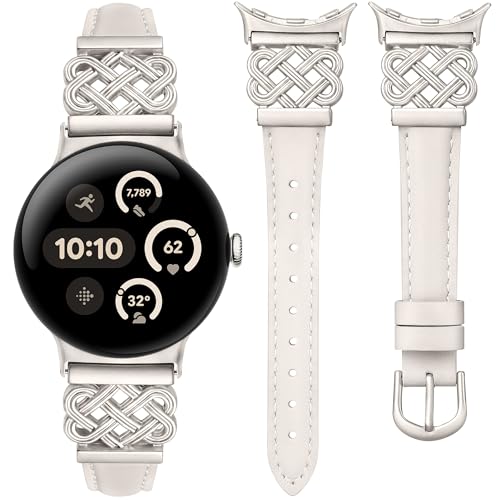 Image of TOYOUTHS Slim Leather Band Compatible with Google Pixel Watch 4 3 41mm /Pixel Watch 2 1 Band Women, Celtic Metal Dressy Thin Fashion Designer Premium Leather Strap for Google 4 3 2 1 Smartwatch