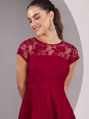 Image of Miss Chase Women's Round Neck Sleeveless Polyester Ruffled Knee- Length Dress