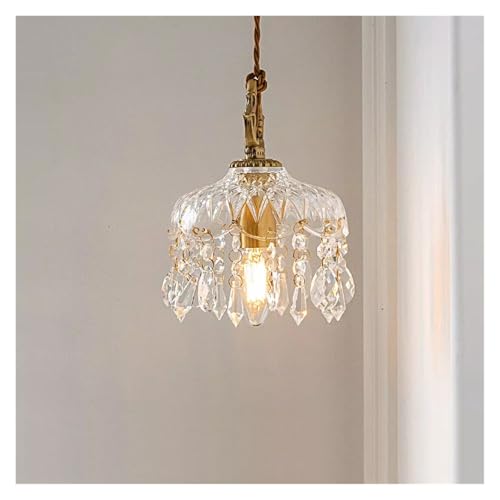 Brass Crystal Glass Mini Pendant Lamp, French Style Chandelier for