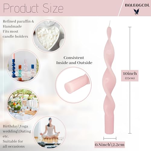 Image of Unscented Gradient Pink Spiral Taper Candle Smokeless Taper Candlesticks Handmade 10 Inch Long Twisted Candles for Wedding Holiday Home Decor Gifts