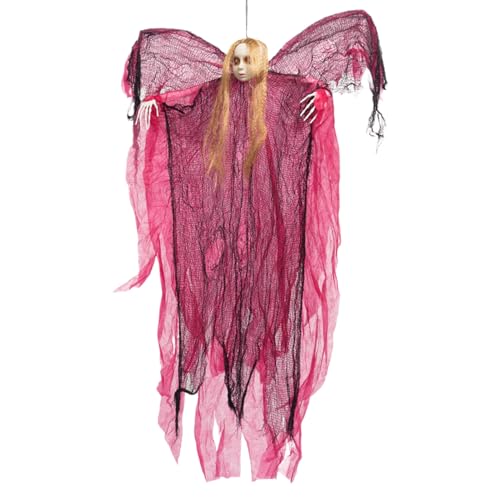 Sorcière d'Halloween sonore rouge pour mur de jardin animé - 2