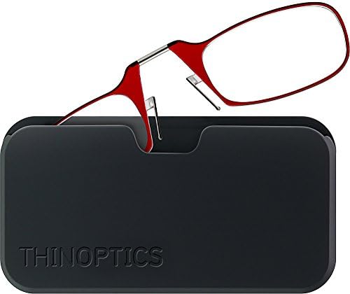 ThinOptics Pod Reading Glasses - Slim Armless Pocket Readers - Black, Red 2.0x