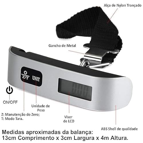 Balança Digital para Bagagem Portátil 50 kg - Precisão para Viagens, Pesca e Bagagem (Preto)