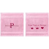 Personalized Washcloth Set - Custom Turkish Cotton Towels with Embroidered Name, Monogram - Soft & Absorbent Washcloths - Light Pink, 13'x13' (2 Pack)