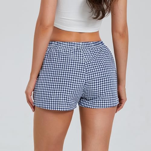 Image of Women Y2k Plaid Elastic Waisted Gingham Pajama Shorts Boxers Lounge Sleep Bottoms