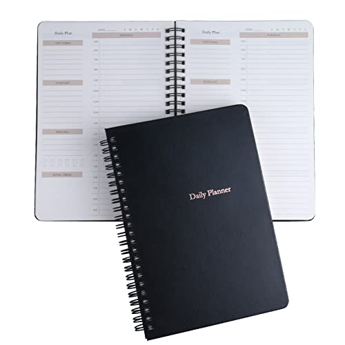 AMO HERMOSO A5 Tagesplaner Undatierter Daily Planer, Hourly Terminkalender mit Zielen und To-Do-Liste, Spiral Tageskalender Notizbuch, 180 Seiten, Daily Planner Hardcover schwarz Cover