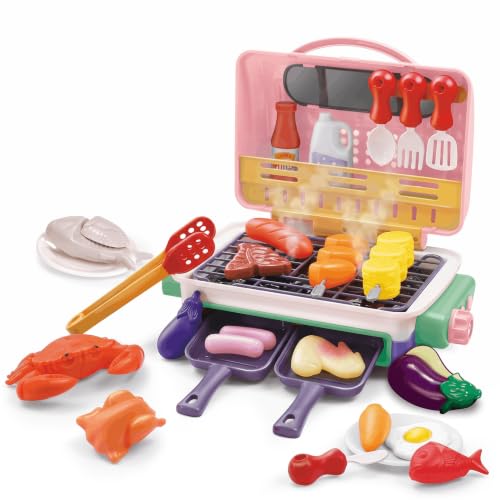 Kids BBQ Grill Playset with Smoke Light Sound, Toy Grill Set with Play Food Cooking Accessories, Pretend Kitchen Toy, Indoor Outdoor Play, Birthday Gift for Toddlers Boys Girls Ages 3-8 Year Old by PicoPandax - Used condition - US$25.19