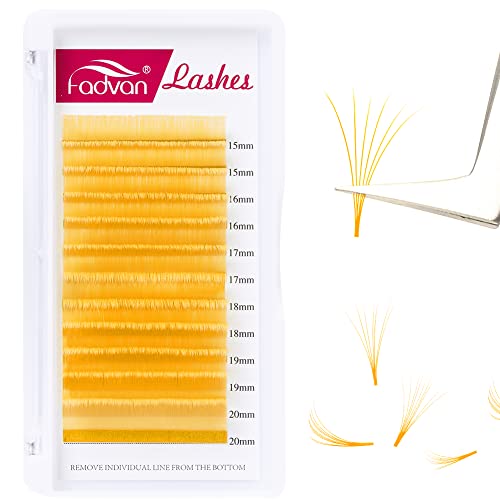 Colored Eyelash Extensions Yellow Volume Lash Extensions 0.07 D Curl 15-20mm Mixed Tray Easy Fan Colored Lashes Self Fanning 2D-10D Easy Fan Lashes Color Lashes Use by FADVAN (Yellow-D, 15-20mm)