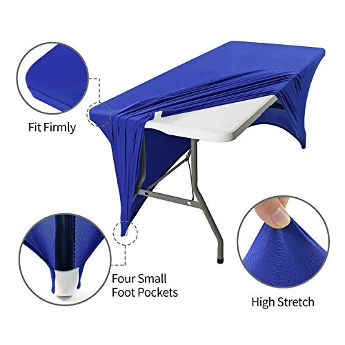 Image of Peomeise 2PCS 6FT Spandex Table Cover Rectangular Stretch Spandex Tablecloth (Royal Blue,6FT)