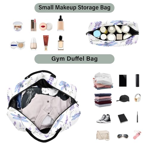 Dragonfly Lavender Blossom Large Travel Duffle Bag Weekender Overnight Bags Gym Yoga Bag for Women Men with Toiletry Bag4