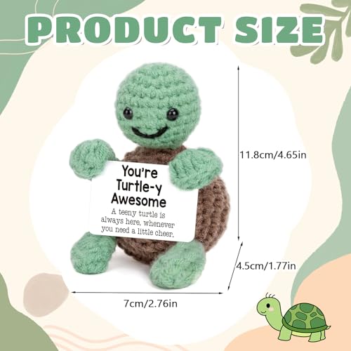 Image of Handmade Crochet Turtle Present | Emotional Positive Desk Decor with Message Card for Friend, Sister, Girls, Daughter, Coworker | Thoughtful Keepsake for Any Occasion
