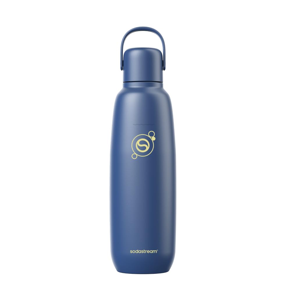 sodastream Fizz & Go Edelstahl, 0,9 L doppelwandige, isolierte Sprudlerflaschen, hält Getränke bis zu 12 Stunden heiß oder kalt, kompatibel mit Wassersprudler, Sprudelwasserflasche, Farbe: Storm Blue