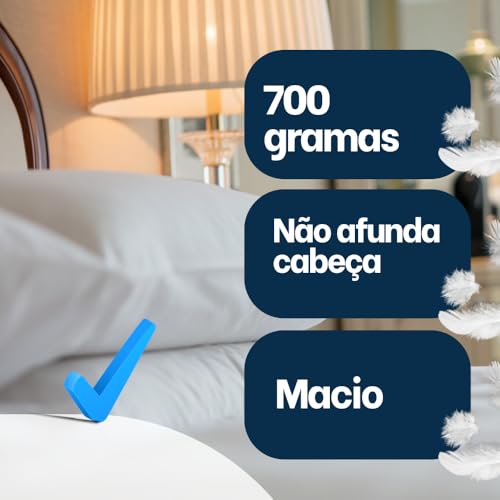 Kit 2 Travesseiros Pena de Ganso Sintética Branco Extra Macio Lavável Em Maquina Toque De Pluma Anti