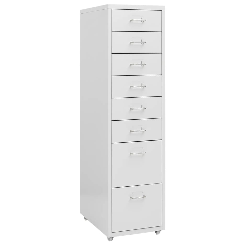 Armadietto portadocumenti in metallo grigio con 8 cassetti e 4 ruote 28 x 41 x 109 cm per organizzazione ufficio e archiviazione