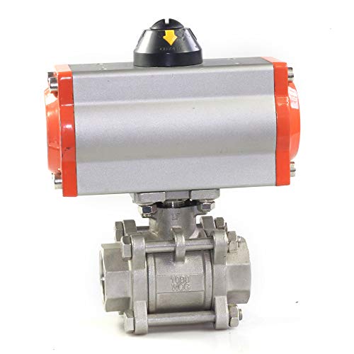 YUASDUU 1/2" Pneumatic Air Actuated Ball Valve, 3-Piece Single-Acting Pneumatic Ball Valve DN15 Air Return 0~1000 PSI Spring Return for Food Brewery Dairy Brewing and Chemical Industries