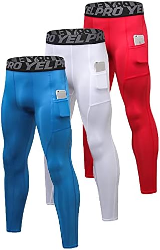 Queerier 3 Pack Men's Compression Pants Active Athletic Leggings with Pockets Running Baselayer Tights Cycling Workout Pants