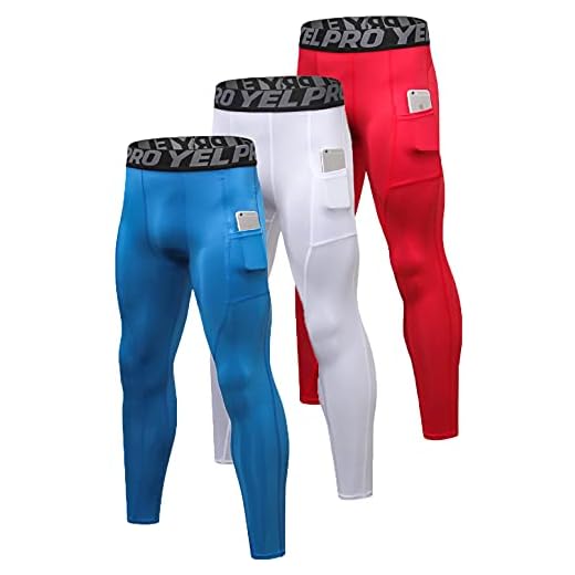 Queerier 3 Pack Men's Compression Pants Active Athletic Leggings with Pockets Running Baselayer Tights Cycling Workout Pants