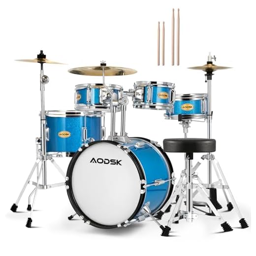 AODSK 5-Piece 14 Inch Beginner Drum Set with Throne, Cymbal Hi-Hat+Sticks