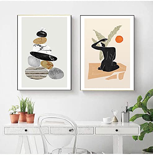 Peinture sur toile scandinave 50x70cm pour habiller un mur de salon blanc et vide