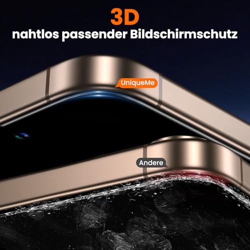 UniqueMe für iPhone 16 Pro Max für Panzerglas Sichtschutz - 2 Stück – Ansicht 3
