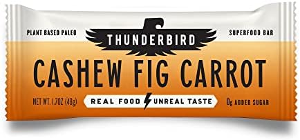 Thunderbird Bars - Bocadillo energético, sin gluten con proteínas, comida real saludable, paleo vegano sin OMG, sin azúcar añadido, sabor a anacardo