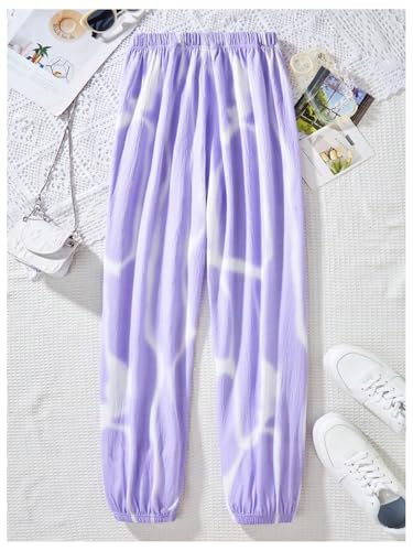 WDIRARA Calça de moletom feminina com cintura elástica e perna larga, estampa tie dye, casual, caime