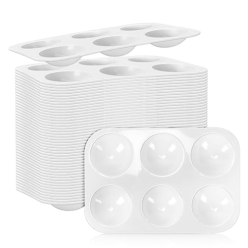 DLOnline 50 PCS White Plastic Watercolor Palette, 6 Well Rectangular