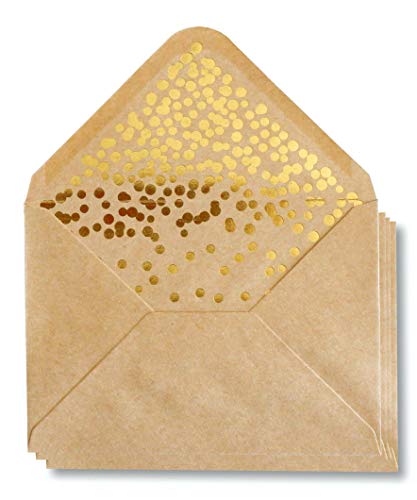 A4 Kraft Envelopes - 50 Pack Pointed Flap Foil Confetti Greeting Card Envelopes 4.2  x 6.2  for Wedding, Invitation, Baby Shower, Birthday, Graduation, Christmas, NYE (Gold Foil Confetti)