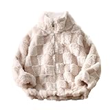 Kids Fleece Jackets Girls Cute Plaid Sherpa Coats For Girls Zip Up Stand Collar Mock Neck Furry Jackets Plain Cozy Chamarras Para Niñas Winter Fashion Outerwear 3-13 Years Beige 130
