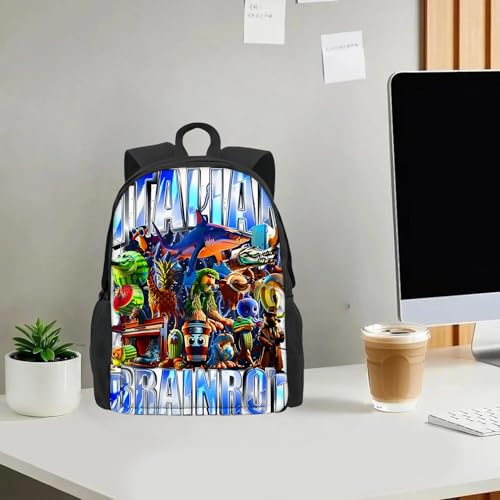 Italian Brainrot Large Backpack,17in Brainrot Casual Shoulder Waterproof Lightweight Daypack Gifts (Color 1)2