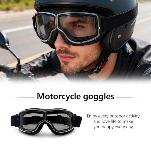 Galenecx Motorradbrille, PU Leder Brilles Staubdicht Motocross Brille, Motorradhelm Brilles Winddicht, Vintage Motocross Brille, Für Motorcycle Bike Outdoor-Sportarten