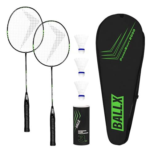 BallX Juego de 2 Raquetas de bádminton (Incluye Pelotas de Plumas y Bolsa) – Juego de Raquetas de bádminton y Volantes para Adultos