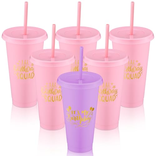Jingmore Birthday Squad Tumblers 24 oz Party, Purple, Pink, 6 Pcs